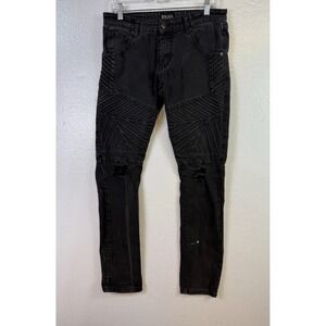 CJ Black Premium Skinny Flex Jeans Mens 30x32 Black Denim Distressed Holes Ribed